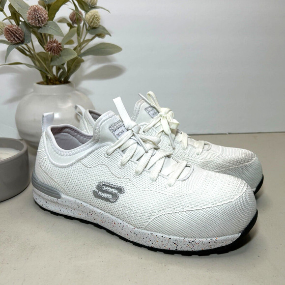 Skechers Bulkin-Balran Comp Toe Lace Up Sneaker White Women's 7.5 Safety Shoes - Picture 1 of 11